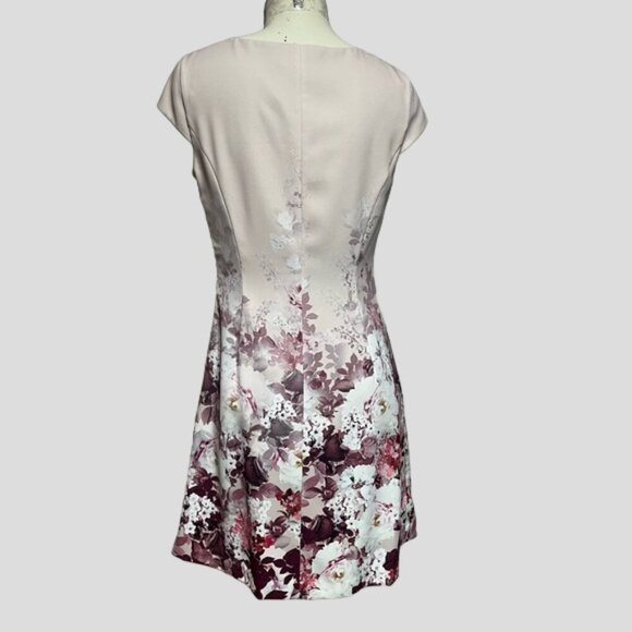Jacques Vert Burgundy Floral A Line Spring Summer Dress - Picture 2 of 13